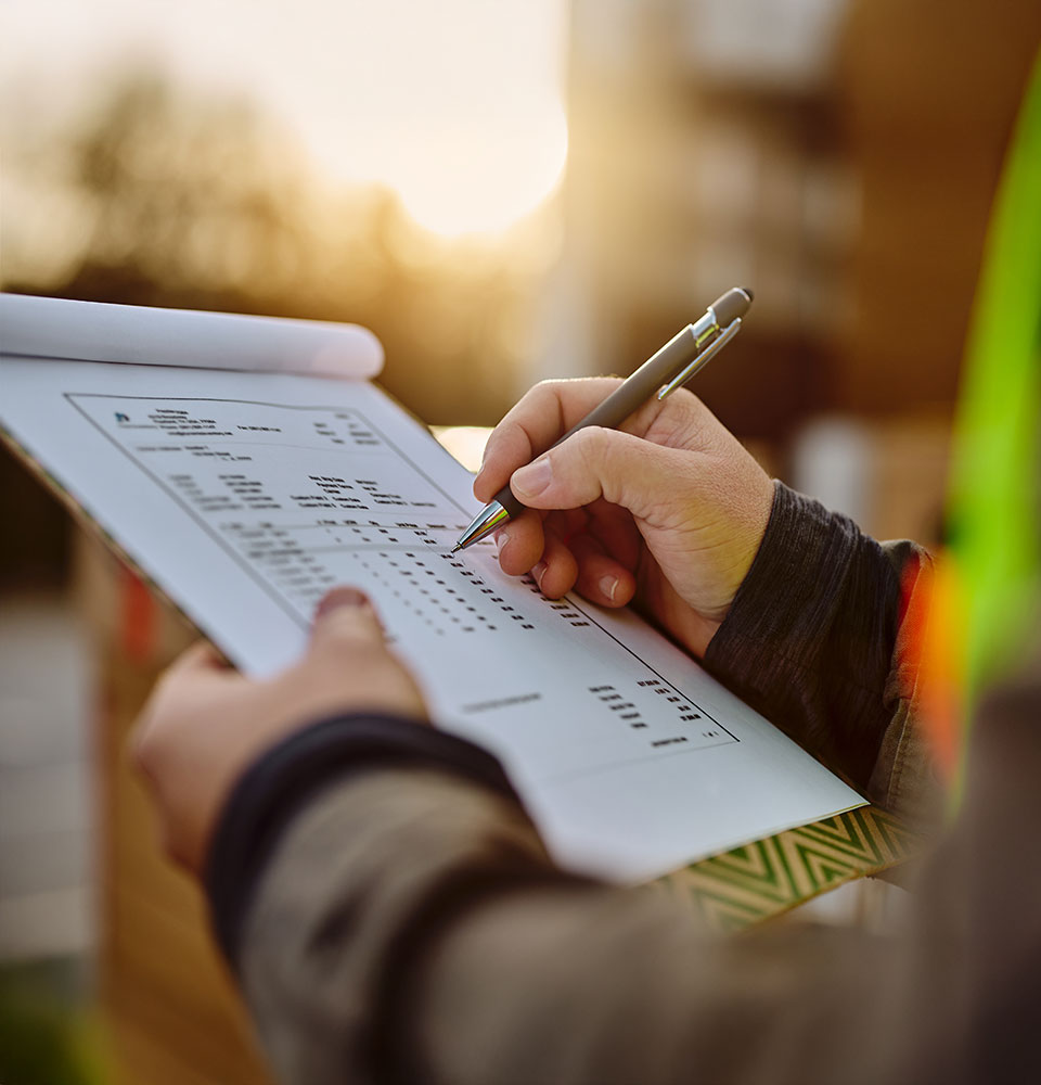 Roofer filling out guardian roofing quote